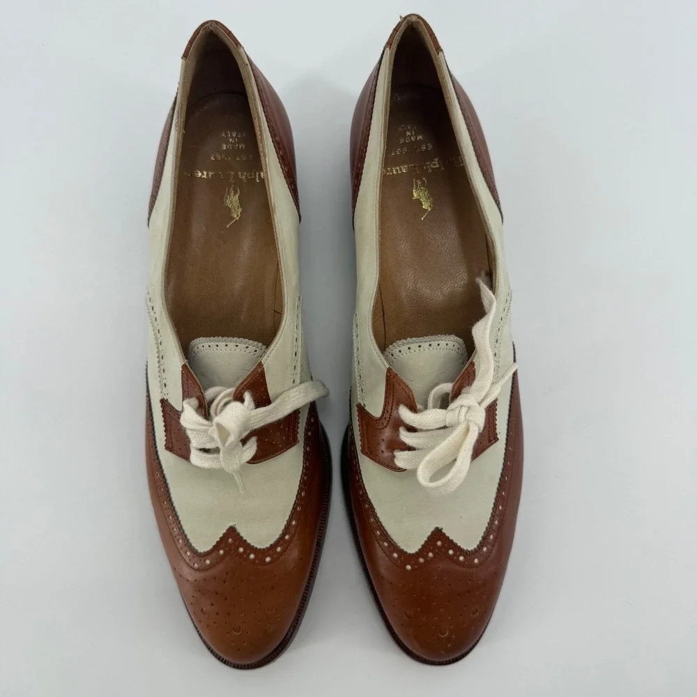 Vintage Polo Ralph Lauren Wingtip Oxfords Womens Size 7.5 AA Made In Italy